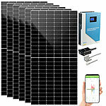 revolt Solar-Hybrid-Inverter mit 6x550-Watt-Solarpanelen, WLAN, 5.500 W, 100A revolt Solaranlagen-Sets: Hybrid-Inverter mit Solarpanelen und MPPT-Laderegler