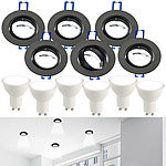 Luminea 6er-Set Alu-Einbaustrahler-Rahmen, schwarz, inklusive LED-Spots Luminea Lampen-Einbaufassungen