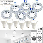 Luminea 6er-Set Alu-Einbaustrahler-Rahmen mit GU10-LED-Spots, 540 lm, 7 Watt Luminea LED-Spots GU10 (tageslichtweiß)