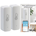 Luminea Home Control WLAN-Temperatur- & Luftfeuchtigkeits-Sensor mit App, 2er-Set Luminea Home Control WLAN-Temperatur- & Luftfeuchtigkeits-Sensoren mit App und Sprachsteuerung