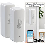 Luminea Home Control ZigBee-Temperatur- & Luftfeuchtigkeits-Sensor mit App, 2er-Set Luminea Home Control ZigBee-Temperatur- & Luftfeuchtigkeits-Sensoren mit App und Sprachsteuerung