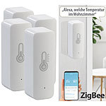 Luminea Home Control 4er-Set ZigBee-Temperatur- & Luftfeuchtigkeits-Sensoren mit App Luminea Home Control ZigBee-Temperatur- & Luftfeuchtigkeits-Sensoren mit App und Sprachsteuerung