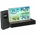 infactory Funk-Wetterstation mit rahmenlosem LCD-Display, Außensensor, Funk-Uhr infactory Wetterstationen mit Farb-Display, Funkuhr und Außensensor