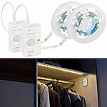 Lunartec 2er-Set Akku-LED-Streifen, 30 warmweiße LEDs, PIR, 180 lm, 100cm, IP65 Lunartec
