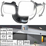 Luminea High-Power-Außenwand-LED-Sicherheitsleuchte, PIR-Sensor, 4400 lm, IP65 Luminea LED-Außenstrahler mit Bewegungs- und Dämmerungssensoren