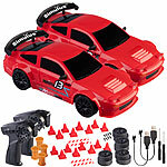 Simulus 2er-Set ferngesteuerte Drift-Sportwagen mit LED Beleuchtung, rot Simulus Ferngesteuerte Drift- und Rennautos