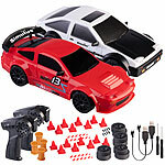 Simulus 2er-Set ferngesteuerte Drift-Sportwagen mit Scheinwerfern, rot&silber Simulus Ferngesteuerte Drift- und Rennautos