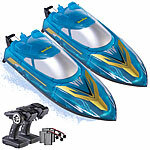 Simulus 2er-Set RC-Boot mit LED-Licht, ferngesteuert, bis 30 km/h Simulus RC-Boote mit LED-Licht, ferngesteuert, für Pools und Seen, bis 30 km/h