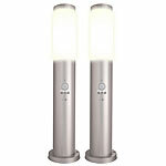 Lunartec 2er-Set Standleuchten, 1-flammig, Bewegungssensor, E27, Edelstahl,IP44 Lunartec Spritzwassergeschützte Außen-Standleuchten mit E27-Sockel und Bewegungssensor