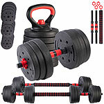 PEARL sports 3in1-Kurz- und Langhantel-Set mit Kettlebells, 20 kg, Sternverschlüsse PEARL sports 3in1-Kurz- und Langhantel-Sets mit Kettlebells