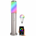 Lunartec Edelstahl-Standleuchte mit Bewegungssensor, IP44, inkl. WLAN-LED-Lampe Lunartec Spritzwassergeschützte Außen-Standleuchten mit Bewegungssensor und WLAN-LED-Leuchtmittel