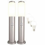 Lunartec 2er-Set Standleuchte Bewegungssensor, IP44, inkl. 3 E27 LED-Lampen Lunartec Spritzwassergeschützte Außen-Standleuchten mit E27-Sockel und Bewegungssensor