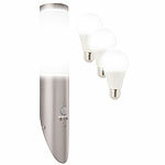 Lunartec Außen-Wandlampe mit Bewegungssensor, IP65, inkl. 3 LED-Lampen Lunartec Wetterfeste Außenwandleuchten mit E27-Sockel und Bewegungssensor