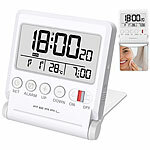 PEARL Kompakter Reise-Funkwecker mit Thermometer und Datum, klappbar PEARL Klappbare Reise-Funkwecker mit Thermometer und Datumsanzeige 