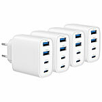 revolt 4er-Set kompakte 4-Port-USB-Netzteile, USB-C PD + QC, bis 40 W, weiß revolt Ultrakompakte GAN 4-Port-USB-Netzteile mit USB-C Power Delivery und USB-A Quick Charge 