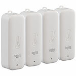 Luminea Home Control 4er-Set Temperatur- & -Feuchtigkeitssensoren für Set THS-100, 150 m Luminea Home Control Funk-Temperatur- & Luftfeuchtigkeitssensoren für innen und außen mit WLAN-Gateway und App 