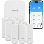 Luminea Home Control 9er-Set Temperatur- & Feuchtigkeitssensoren, WLAN-Gateway, App, IP65 Luminea Home Control Funk-Temperatur- & Luftfeuchtigkeitssensoren für innen und außen mit WLAN-Gateway und App 
