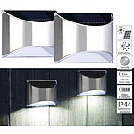 Lunartec 2er-Set Solar-LED-Wandleuchte mit Lichtsensor, Edelstahl, 20 lm, IP44 Lunartec LED-Solar-Wandlampen für den Außenbereich