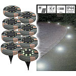 Lunartec 8er-Set Solar-Akku-Bodenleuchten mit 8 LEDs, warmweiß, IP44 Lunartec LED-Solar-Bodenleuchten