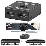 auvisio 2-Port-HDMI-2.0-Splitter & -Switch, bis 4K UHD, 60 B./Sek., HDCP auvisio HDMI-Umschalter und -Switches für 4K UHD