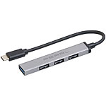 PEARL USB-C-Hub mit 4 Ports, 1x USB 3.0, 3x USB 2.0, bis 5 Gbit/s, Aluminium PEARL Passive 4-Port-USB-Hubs mit 1x USB 3.0 und 3x USB 2.0
