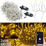 Lunartec 2er-Set WLAN-LED-Büschel-Lichterkette, 600 LEDs, App, 12m, transparent Lunartec