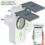 Luminea Home Control 2er-Set WLAN-Outdoor-Steckdosen, HomeKit-fähig, App, Strommessung Luminea Home Control