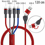 Callstel 8in1-Lade-/Datenkabel USB-C/A zu USB-C/Micro-USB/Lightning 60W, farbig Callstel Multi-USB-Kabel für USB A und C, Micro-USB und 8-PIN