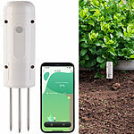 Luminea Home Control 4er-Set smarte ZigBee-Boden-Feuchtigkeits- & Temperatursensoren Luminea Home Control ZigBee-Boden-Temperatur- und Feuchtigkeits-Sensoren mit App