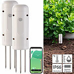 Luminea Home Control 2er-Set smarte ZigBee-Boden-Feuchtigkeits- & Temperatursensoren Luminea Home Control ZigBee-Boden-Temperatur- und Feuchtigkeits-Sensoren mit App
