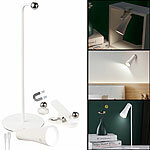 Lunartec 4in1-Akku-Tisch-, Wand-, Klemm- und Taschenlampe, 3 Leuchtmodi, weiß Lunartec 4in1-Akku-LED-Leuchten