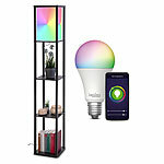 Lunartec Stehlampe aus Holz, Regal, schwarz inkl. E27-WLAN-LED Lampe, RGB-CCT Lunartec