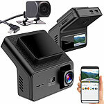 Lescars 4K-UHD-Dashcam, GPS, 1,47"-IPS-Display, G-Sensor, Rückfahrkamera, App Lescars WLAN-GPS-Dashcams mit Display, Rückfahrkamera und App