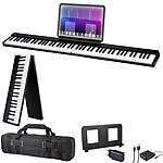 auvisio Faltbares Klavier, 88 halbgewichtete Leuchttasten, MIDI, App, Tasche auvisio Faltbares E-Pianos mit halbgewichteten Tasten, Sustain-Pedal, App
