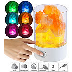 Lunartec RGB-LED-Tischleuchte mit natürlichen Salzkristallen, 7 Farben, USB, 3W Lunartec RGB-LED-Tischleuchten mit natürlichen Salzkristallen