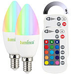 Luminea 2er-Set LED-Kerzen E14, RGBW, 4,8 W (ersetzt 40 W), 470 Lumen, dimmbar Luminea