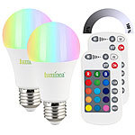 Luminea 2er-Set LED-Lampen E27, RGBW, 8 W (ersetzt 75 W), 806 Lumen, dimmbar Luminea LED-Tropfen E27 mit Farbwechsel (RGBW)