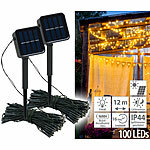 Lunartec 2er-Set Solar-Lichterketten, 100 LEDs, 8 Modi, 12 m, Dämmerungssensor Lunartec LED-Solar-Lichterketten (warmweiß)