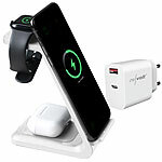 Callstel 3in1-Ladestation 20 W für iPhone, Apple Watch & AirPods, mit Netzteil Callstel