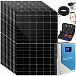Solar-Hybrid-Inverter mit 12x 460-W-Solarmodulen, WLAN, Anschluss-Set DAH Solar Solaranlagen-Sets: Hybrid-Inverter mit Solarpanelen und MPPT-Laderegler