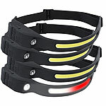 KryoLights 4er-Set Akku-Stirnlampen, 230°-Flutlicht, COB- & SMD-LED, 500 Lumen KryoLights Akku-Stirnlampen mit LED-Band, Spotlight und farbigem Licht 