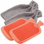 PEARL 2er-Set XL-Wärmflaschen, 1,1 l, mit flauschigem Coral-Fleece-Bezug PEARL