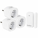 Luminea 3 Funk-Steckdosen mit Tür- & Fenstersensor für automatische Schaltung Luminea Funk-Steckdosen mit Tür- und Fenstersensor