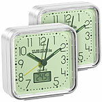 PEARL 2er-Set Quarz-Wecker, nachleuchtend, mit Digital-Thermometer PEARL Quarz-Wecker mit Thermometer 
