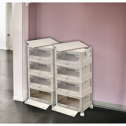 Xcase 8er-Set faltbare Aufbewahrungsboxen mit Deckel, 8 Rollen, 45 l, weiß Xcase Faltbare Aufbewahrungsboxen mit Deckel und seitlichen Klappen, transparent
