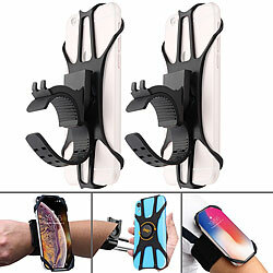 PEARL sports 2er-Set 3in1-Handyhalterung für Handgelenk, Oberarm und Fahrrad PEARL sports 3in1 Handyhalterungen für Handgelenk, Oberarm und Fahrrad