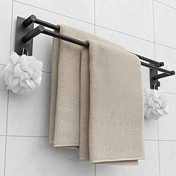 BadeStern Edelstahl-Doppel-Handtuchhalter mit 2 Haken, selbstklebend, 67,5 cm BadeStern Handtuchhalter, ohne Bohren, selbstklebende 