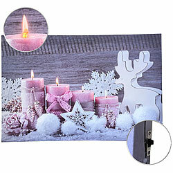 infactory Animiertes LED-Wandbild "Kerzen mit Rosen & Rentier", 38 x 58 cm infactory LED-Weihnachts-Wandbilder