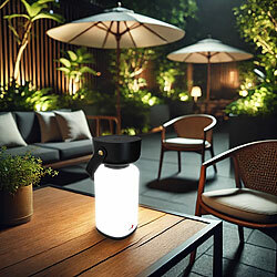 Lunartec Dimmbare Akku-Gartenlaterne, Kunstleder-Griff, 120 lm, IP44, schwarz Lunartec Dimmbare LED-Akku-Gartenlaternen mit Ledergriff, IP44