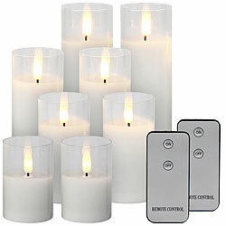 Lunartec 8er-Set LED-Echtwachskerzen im Glas, mit Docht und Fernbedienung, weiß Lunartec  
